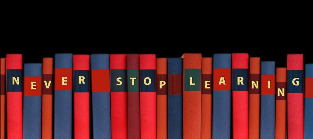Viele Bücher auf denen zu lesen ist: Never stop Learning
