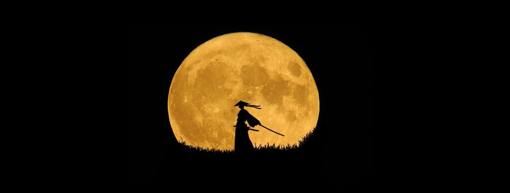 Samurai vor dem aufgehenden Mond