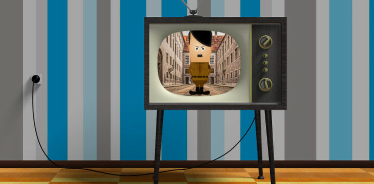 Ein Fernseher mit einem Hitler-Cartoon